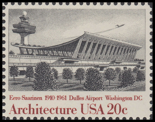 1982 Architecture Single 20c Postage Stamp (Dulles) - Scott 2022 - MNH - CW482c