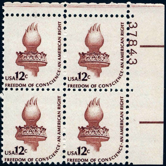 1981 Freedom Of Conscience Plate Block of 4 12c Postage Stamps - MNH, OG - Scott 1594