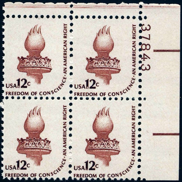 1981 Freedom Of Conscience Plate Block of 4 12c Postage Stamps - MNH, OG - Sc# 1594