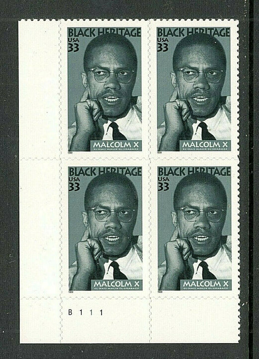 1999 - Malcolm X Plate Block Of 4 33c Stamps - Scott 3273 - MNH, OG - CX648