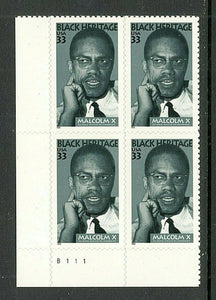 1999 - Malcolm X Plate Block Of 4 33c Stamps - Sc# 3273 - MNH, OG - CX648