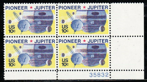 1975 - Space Pioneer Jupiter Plate Block Of 4 10c Stamps - Sc# 1556 - MNH, OG - CX477