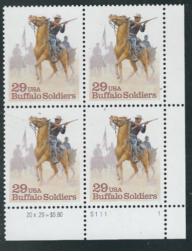 1994 Buffalo Soldiers Black Heritage Plate Block Of 4 29c Postage Stamps - Scott 2818 - MNH, - CW365a