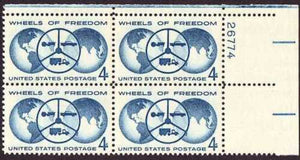 1960 Wheels Of Freedom Plate Block of 4 4c Postage Stamps - MNH, OG - Sc# 1162