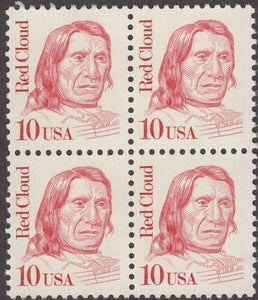1987 Red Cloud Native American Block of 4 10c Postage Stamps - MNH, OG - Sc# 2175 - CY1111