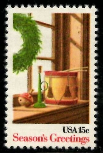 1980 Christmas Wreath & Toys Single 15c Postage Stamp Sc# 1843 -MNH, OG - CQ72b