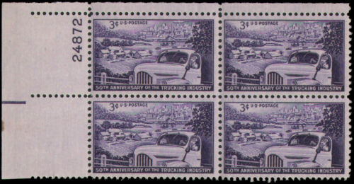 1953 Anniversary Of Trucking Industry Plate Block of 4 3c Postage Stamps - MNH, OG - Scott 1025