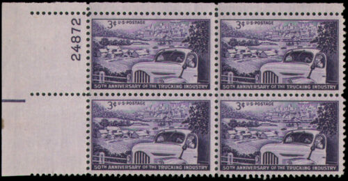 1953 Anniversary Of Trucking Industry Plate Block of 4 3c Postage Stamps - MNH, OG - Sc# 1025