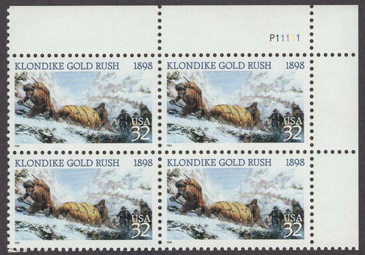 1998 Klondike Gold Rush Plate Block of 4 32c Postage Stamps - MNH, OG - Scott 3235