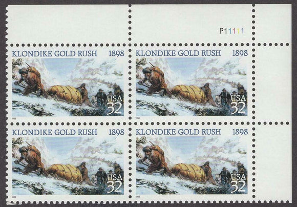 1998 Klondike Gold Rush Plate Block of 4 32c Postage Stamps - MNH, OG - Sc# 3235