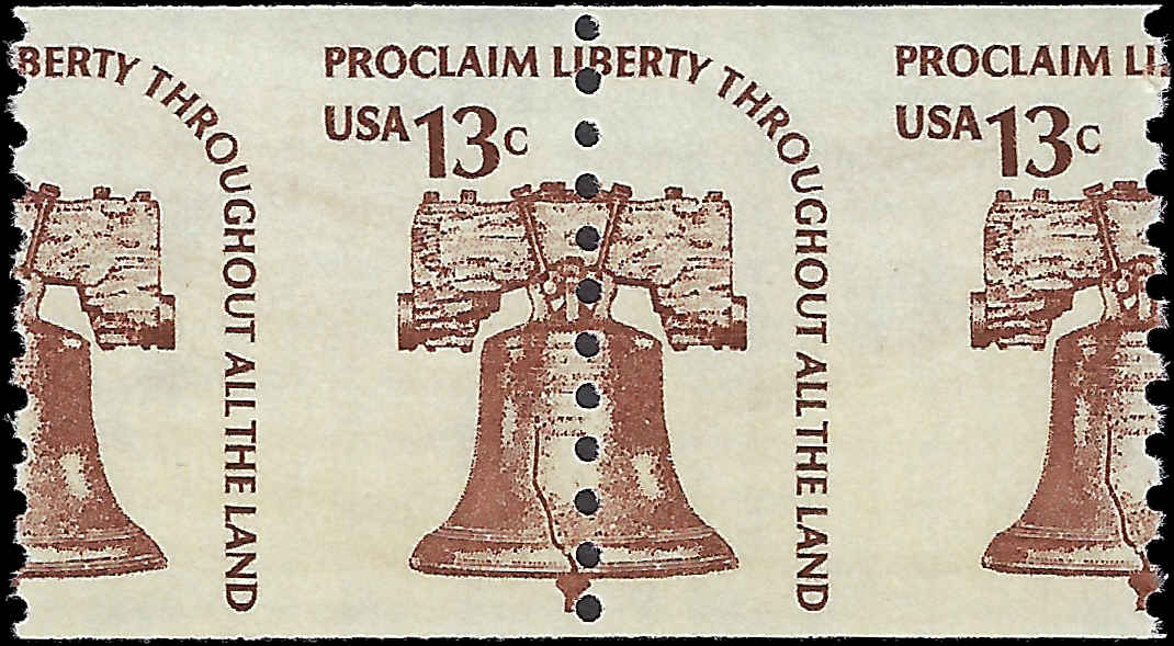 VEGAS - 1975-79 - Scott1618 13c Liberty Bell Drastic Miss-Perforation - MNH, OG