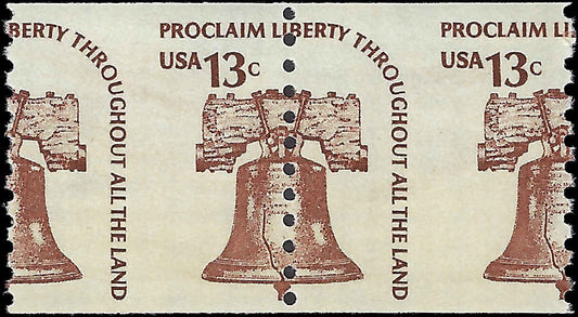 VEGAS - 1975-79 - Scott1618 13c Liberty Bell Drastic Miss-Perforation - MNH, OG