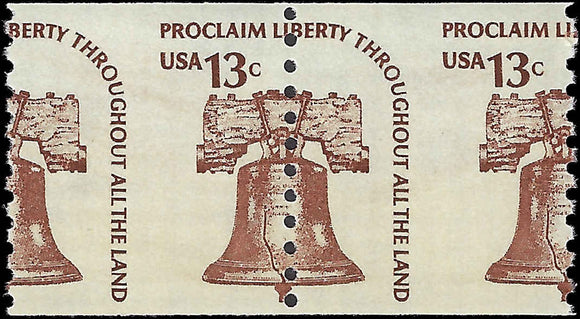 VEGAS - 1975-79 - Scott1618 13c Liberty Bell Drastic Miss-Perforation - MNH, OG