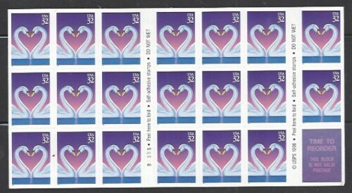1997 Swans Love Issue Booklet Pane Of 20 32c Postage Stamps - Scott 3123- DR121