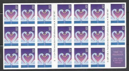 1997 Swans Love Issue Booklet Pane Of 20 32c Postage Stamps - Sc# 3123- DR121