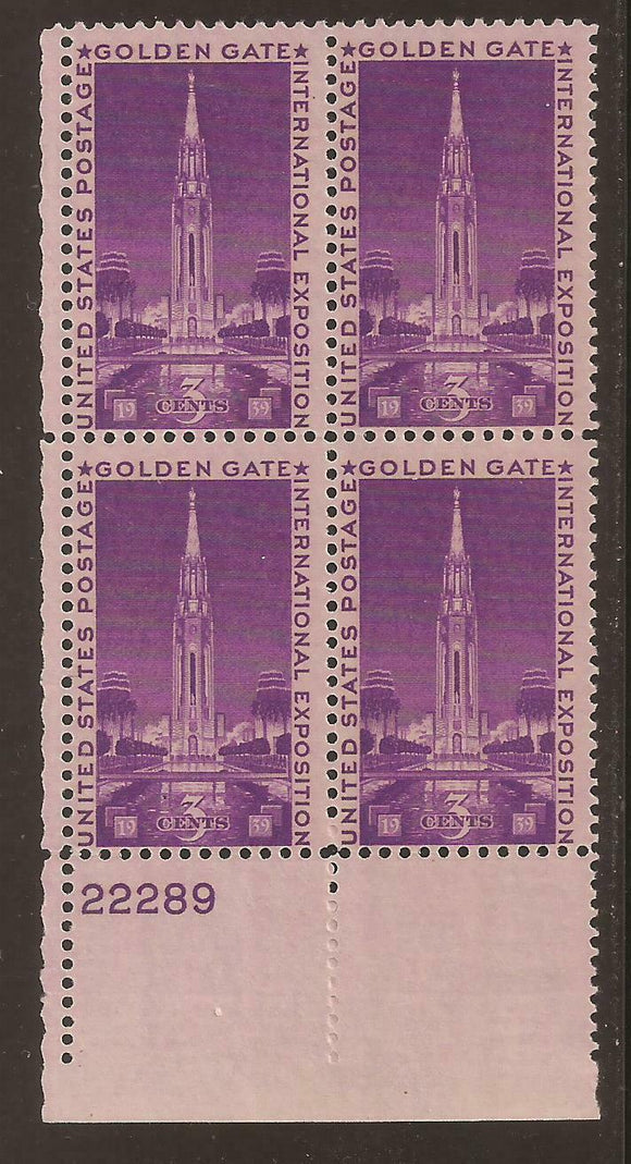 1939 Golden Gate International Expo Plate Block of 4 3c Postage Stamps -  Sc#852 - MNH,OG