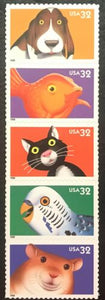 1998 Bright Eyes Pets Strip Of 5 32c Postage Stamps - Sc# 3230-3234 - MNH - CX795