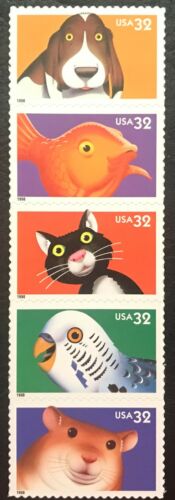 1998 Bright Eyes Pets Strip Of 5 32c Postage Stamps - Sc# 3230-3234 - MNH - CX795