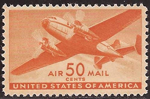 1941 Twin-Motored Transport Single 50c Air Mail Postage Stamp - Scott C31 -  MNH,OG
