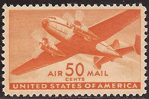 1941 Twin-Motored Transport Single 50c Air Mail Postage Stamp - Sc# C31 -  MNH,OG