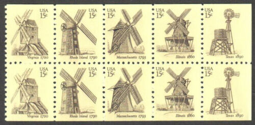 2006 Windmills Booklet Pane of 10 15c Postage Stamps - Scott - BK135, 1738-1742 - MNH, OG - CX747