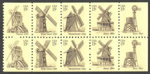 2006 Windmills Booklet Pane of 10 15c Postage Stamps - Sc# - BK135, 1738-1742 - MNH, OG - CX747
