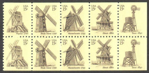 2006 Windmills Booklet Pane of 10 15c Postage Stamps - Sc# - BK135, 1738-1742 - MNH, OG - CX747