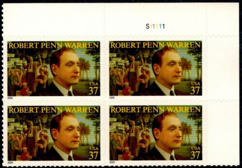 2005 Robert Penn Warren Plate Block of 4 37c Postage Stamps - MNH, OG - Scott 3904