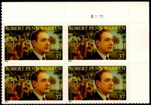 2005 Robert Penn Warren Plate Block of 4 37c Postage Stamps - MNH, OG - Sc# 3904