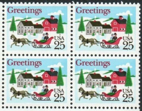 1988 Christmas Greetings Village Block Of 4 25c Postage Stamps - Scott 2400 - MNH, OG - CX808