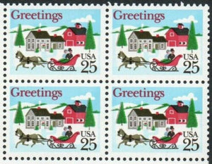 1988 Christmas Greetings Village Block Of 4 25c Postage Stamps - Sc# 2400 - MNH, OG - CX808