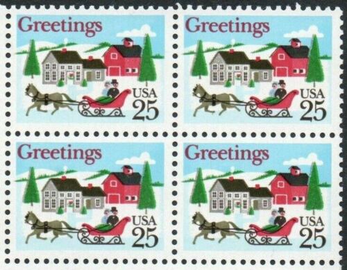 1988 Christmas Greetings Village Block Of 4 25c Postage Stamps - Sc# 2400 - MNH, OG - CX808