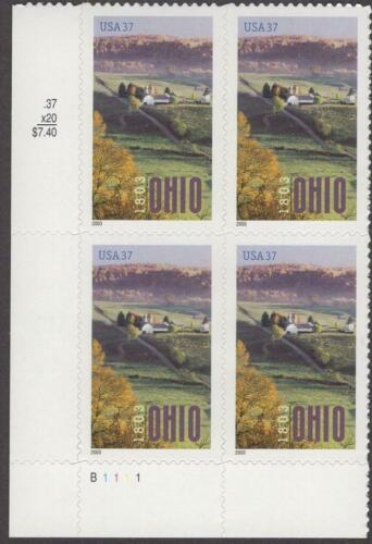 2003 Ohio Statehood Plate Block of 4 37c Postage Stamps - MNH, OG - Scott 3773