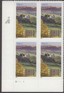 2003 Ohio Statehood Plate Block of 4 37c Postage Stamps - MNH, OG - Sc# 3773