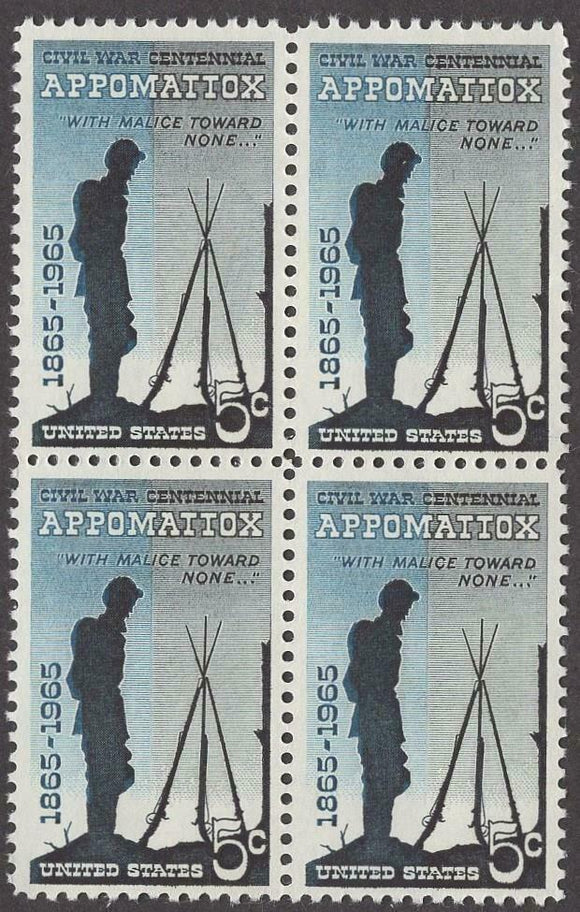1961-1965 Civil War Appomattox Block Of 4 5c Postage Stamps - MNH, OG - Sc# 1182- CX422