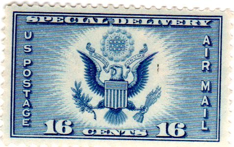 Great Seal of United States  Single 16c Airmail Post Special Delivery Stamp - Scott CE1 -  MNH,OG
