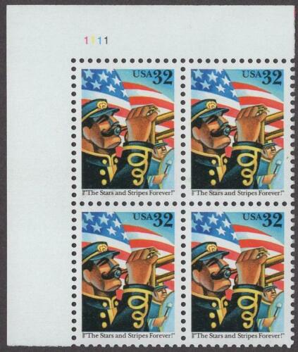 1997 The Stars and Stripes Forever Plate Block of 4 32c Postage Stamps - MNH, OG - Scott 3153