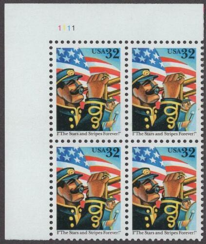 1997 The Stars and Stripes Forever Plate Block of 4 32c Postage Stamps - MNH, OG - Sc# 3153