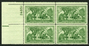 1953 Sagamore Hill Home Of Teddy Roosevelt Plate Block of 4 3c Postage Stamps - MNH, OG - Sc# 1023
