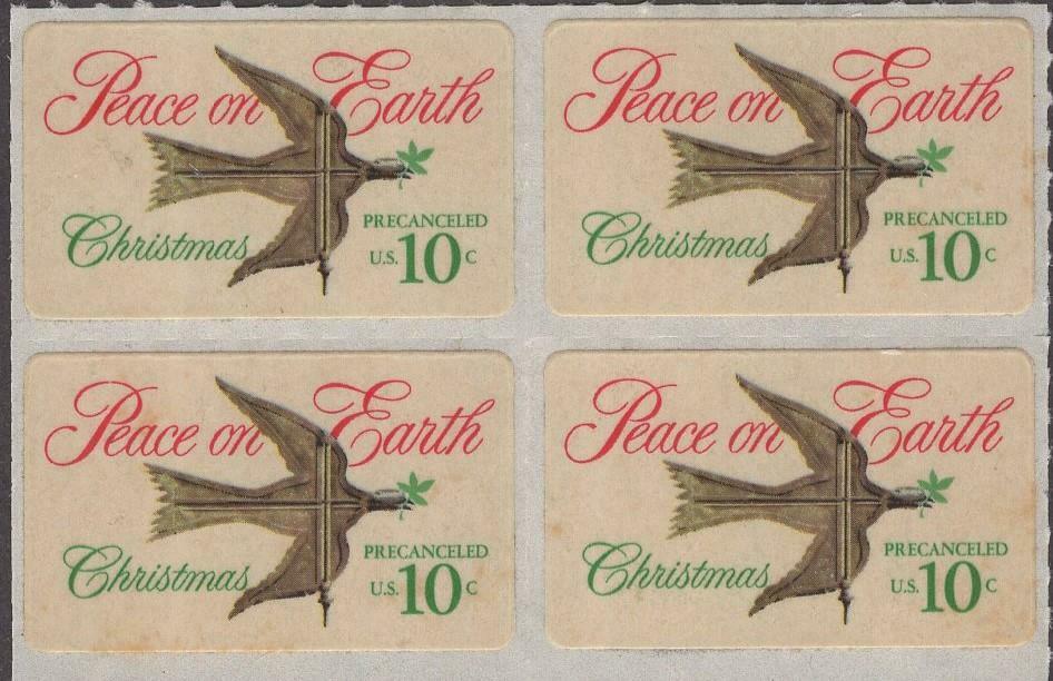 1974 Christmas-Precancel-Peace on Earth- Block Of 4 10c Postage Stamps Scott 1552 -MNH - DS167b