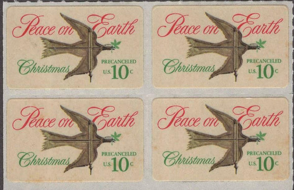 1974 Christmas-Precancel-Peace on Earth- Block Of 4 10c Postage Stamps Sc# 1552 -MNH - DS167b