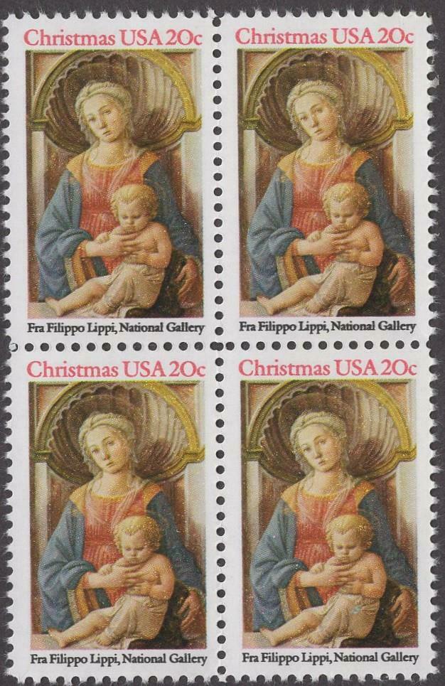 1984 Christmas Madonna Fra Flippo Painting Block Of 4 20c Stamps Scott 2107 - MNH - CW430d