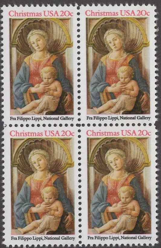 1984 Christmas Madonna Fra Flippo Painting Block Of 4 20c Stamps Scott 2107 - MNH - CW430d