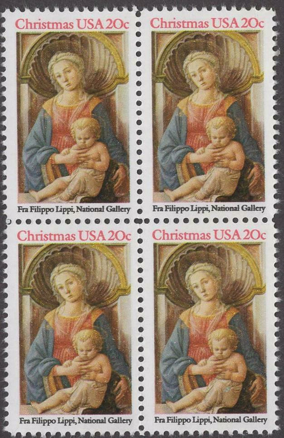 1984 Christmas Madonna Fra Flippo Painting Block Of 4 20c Stamps - Sc 2107 - MNH - CW430d