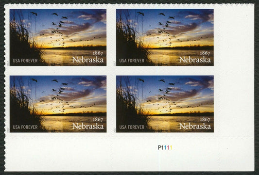 2017 Nebraska Statehood 150th Anniv.Plate Block of 4 Postage Stamps - MNH, OG - Scott 5179