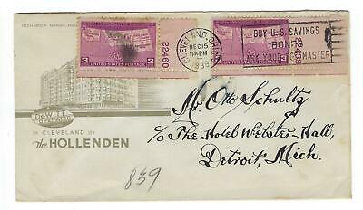 VEGAS - 1939 The Hollenden Hotel, Cleveland Ad Cover With 2 Plate Stamps FF143