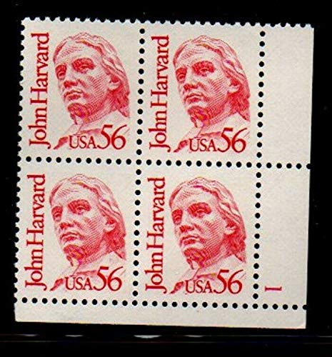 1986  John Harvard Plate Block of 4 56c Postage Stamps  - Scott 2190 - MNH,OG