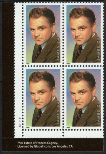 1999 James Cagney Plate Block Of 4 33c Postage Stamps - Sc # 3329 - MNH - OG - CW72a
