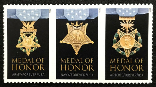 2015 Medals of Honor Strip of 3 "Forever" Postage Stamps - MNH, OG - Scott 4988, 4822-4823
