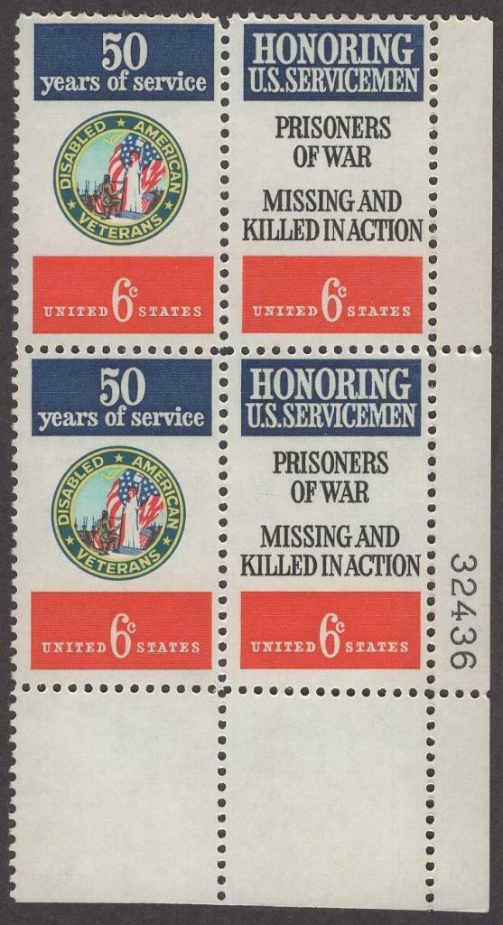 1970 Honoring US Servicemen Plate Block Of 4 6c Postage Stamps - Scott 1421-1422 - MNH, OG - CX517
